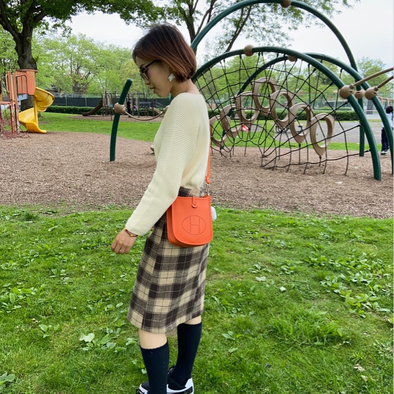 近全新愛馬仕Hermes mini evelyne 16 火焰橘金釦-13