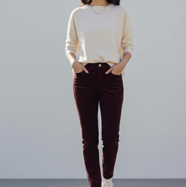 BURBERRY 藍標 酒紅色拉鏈燈芯絨長褲-0