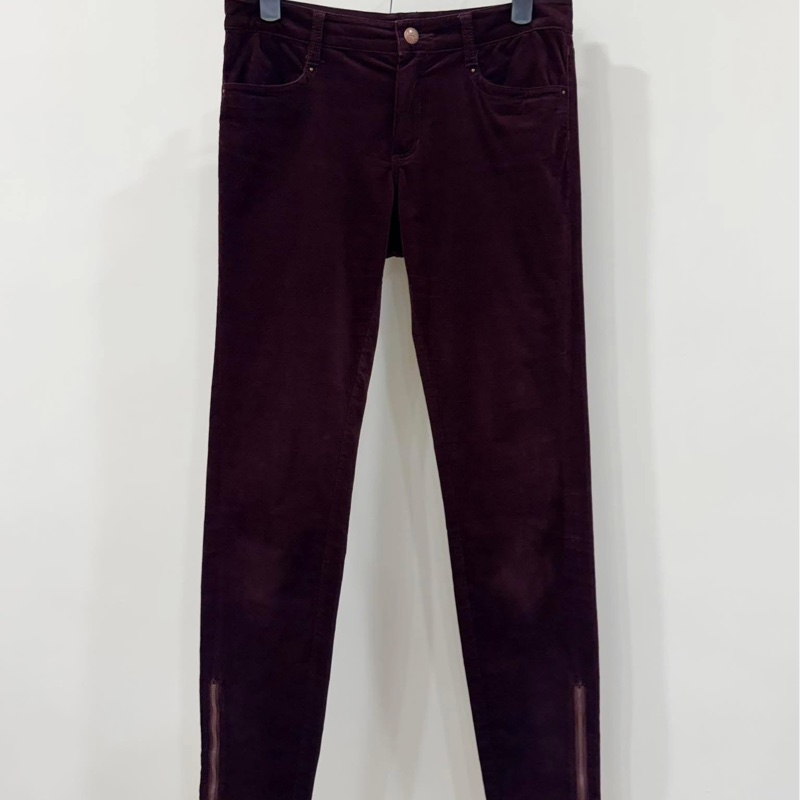 BURBERRY 藍標 酒紅色拉鏈燈芯絨長褲-1