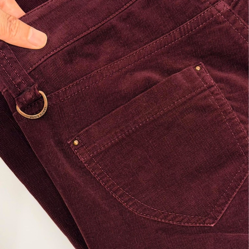 BURBERRY 藍標 酒紅色拉鏈燈芯絨長褲-5