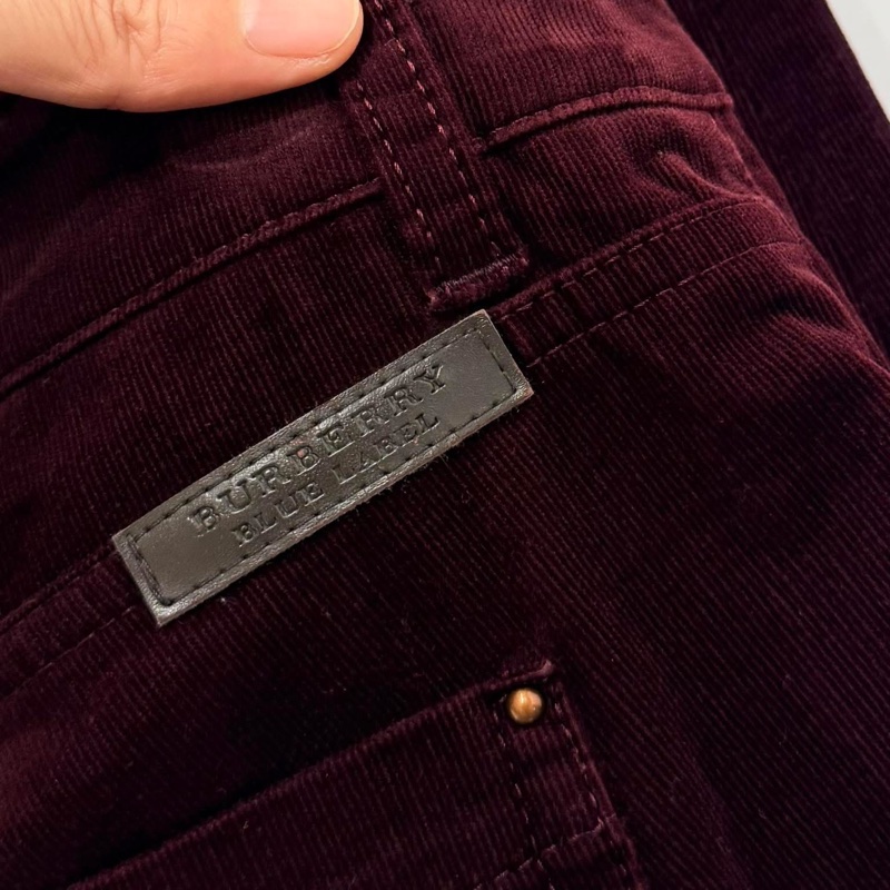 BURBERRY 藍標 酒紅色拉鏈燈芯絨長褲-6