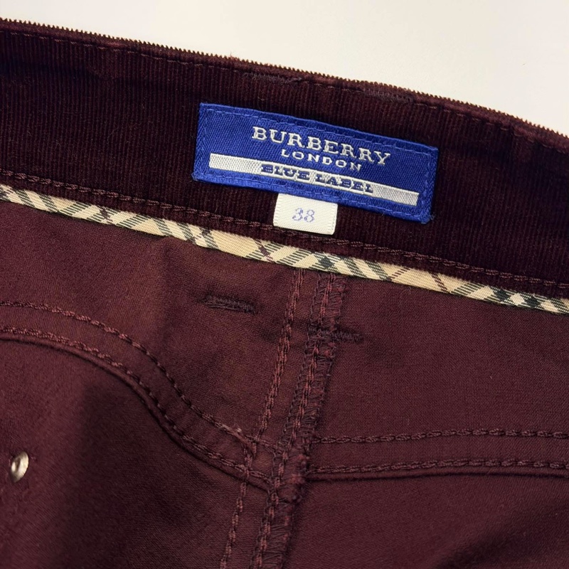 BURBERRY 藍標 酒紅色拉鏈燈芯絨長褲-8