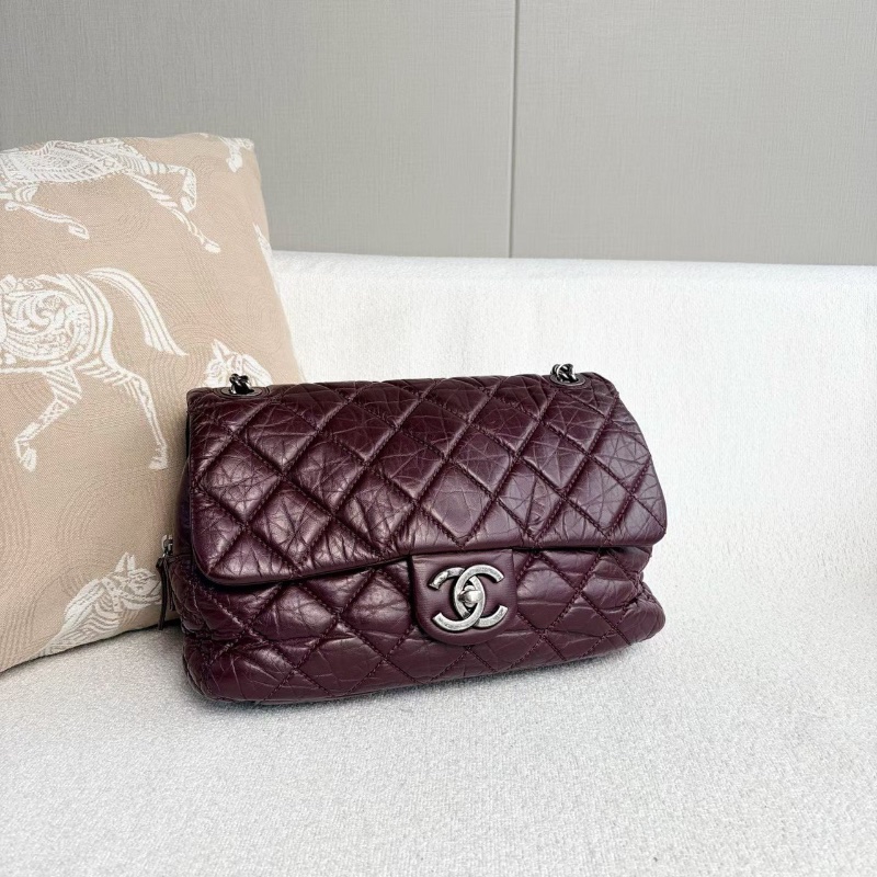 Chanel 孟買系列鏈條包 酒紅色銀扣 油蠟皮31*20*8cm 98新配件塵袋-3