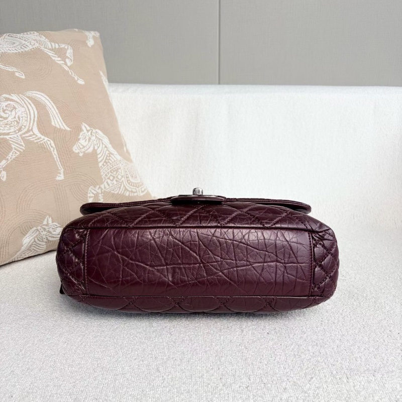 Chanel 孟買系列鏈條包 酒紅色銀扣 油蠟皮31*20*8cm 98新配件塵袋-4