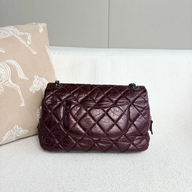 Chanel 孟買系列鏈條包 酒紅色銀扣 油蠟皮31*20*8cm 98新配件塵袋-6