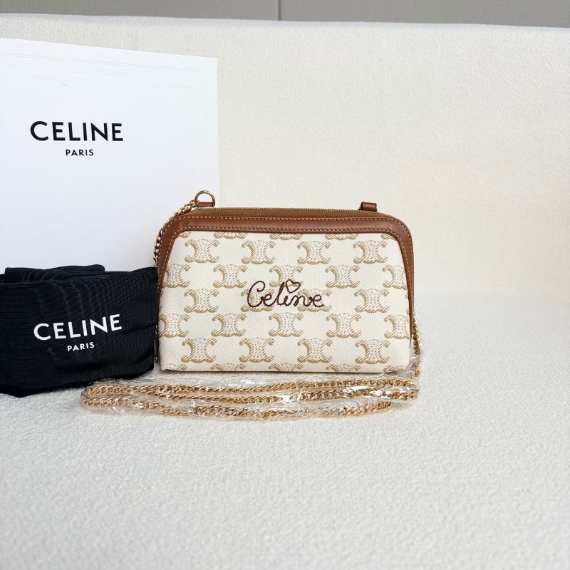 Celine 老花凱旋門貝殼包 白色牛皮16*11*8 98新配件盒子塵袋鏈條-1