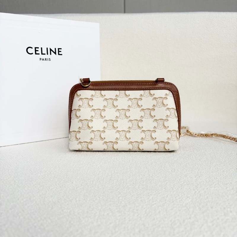 Celine 老花凱旋門貝殼包 白色牛皮16*11*8 98新配件盒子塵袋鏈條-7