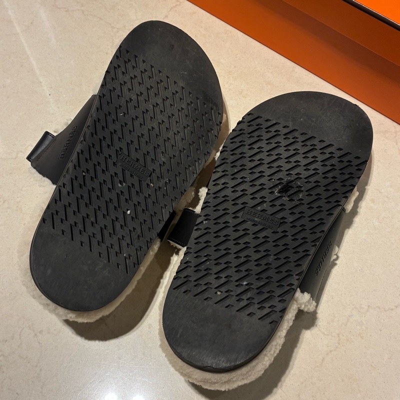 Hermes 黑皮革泰迪二舅拖-4