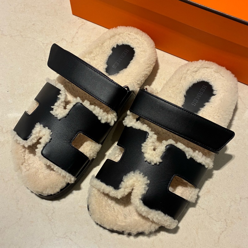 Hermes 黑皮革泰迪二舅拖-6