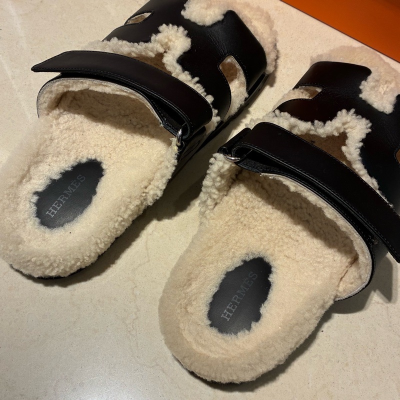 Hermes 黑皮革泰迪二舅拖-7