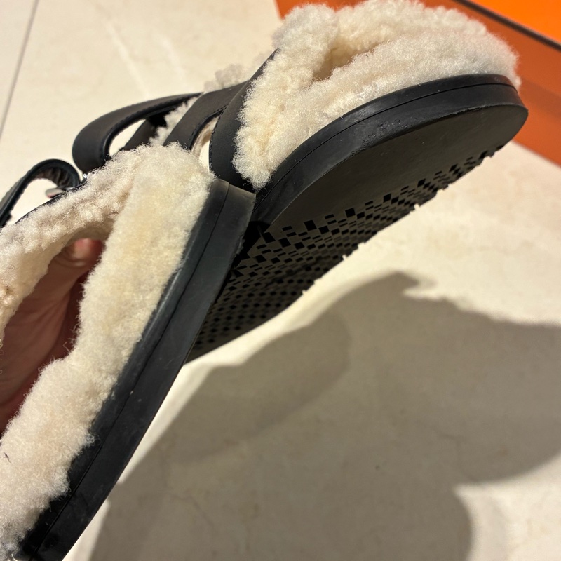 Hermes 黑皮革泰迪二舅拖-8