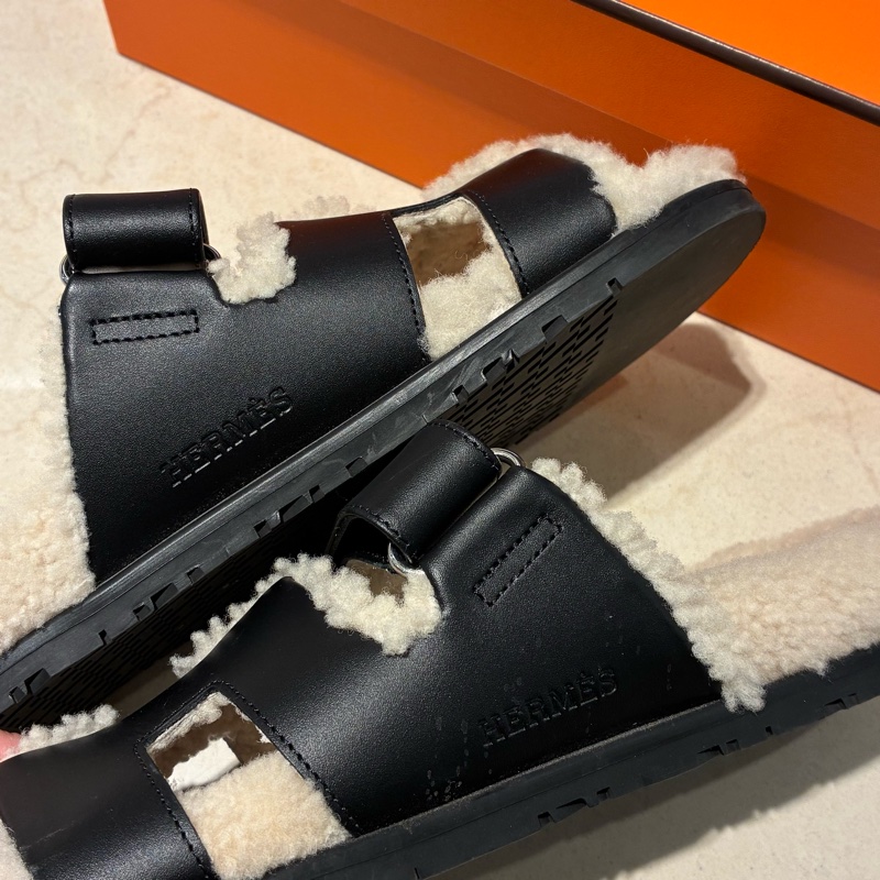 Hermes 黑皮革泰迪二舅拖-9