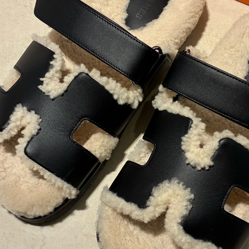 Hermes 黑皮革泰迪二舅拖-16