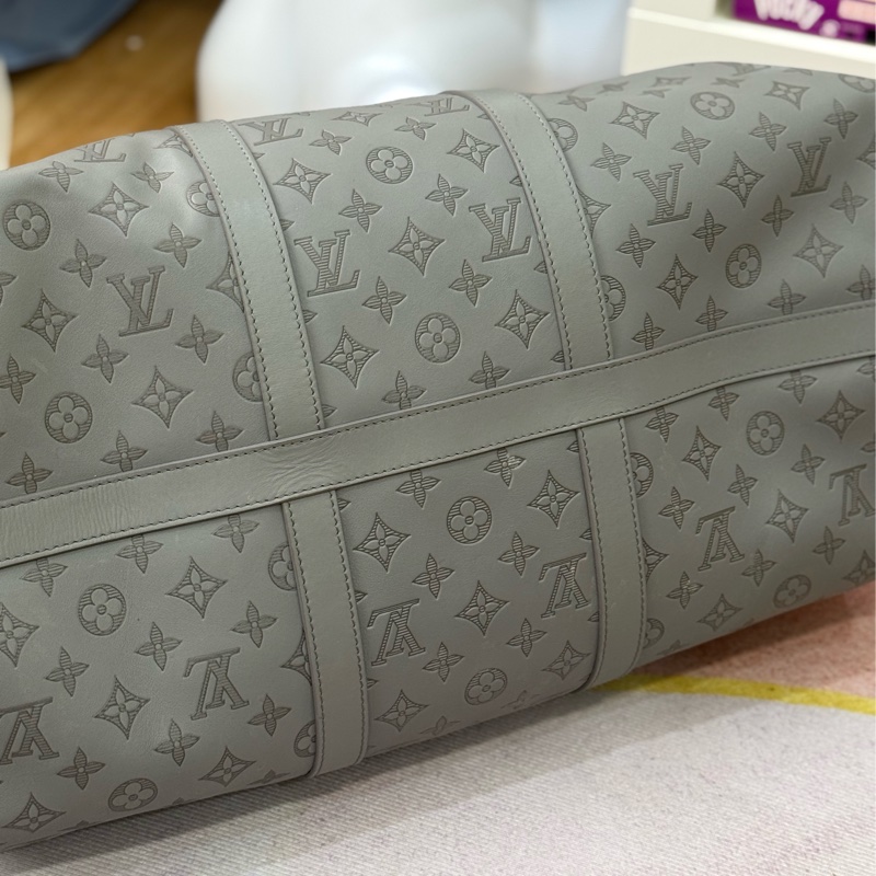 LV Keepall 50灰色壓紋小牛皮旅行袋✨最新晶片款-9