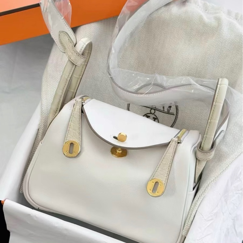 Hermes/愛馬仕 mini lindy 奶灰白touch 帶防塵袋包裝盒證書票-0