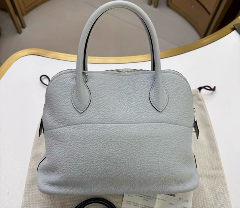 有購證✨ Hermes/愛馬仕 保齡球bolide 31，08聖杯藍 Y刻 銀扣，附件：塵袋 票 肩帶，少鎖鑰匙皮牌-1