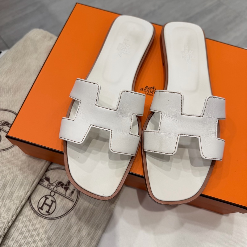 Hermes 愛馬仕 經典 H拖鞋 白 38.5-0