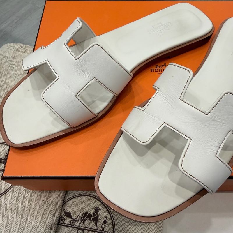 Hermes 愛馬仕 經典 H拖鞋 白 38.5-4