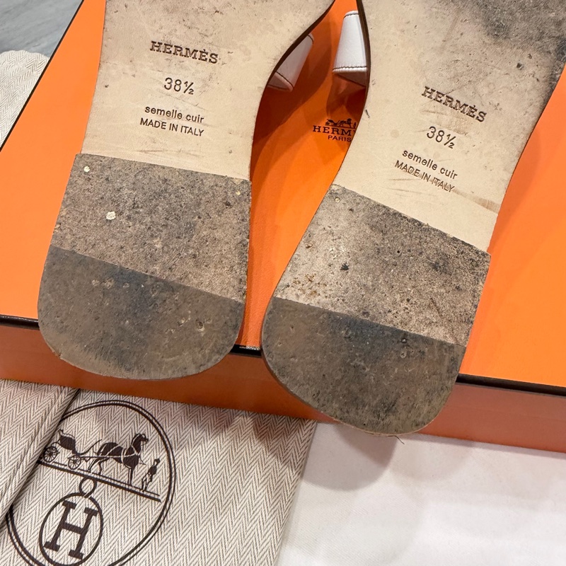 Hermes 愛馬仕 經典 H拖鞋 白 38.5-15
