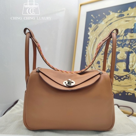 🌈Hermes🧡Lindy 26🧡金棕銀扣編織帶🧡98新🌈Swift皮🌟愛馬仕🌟