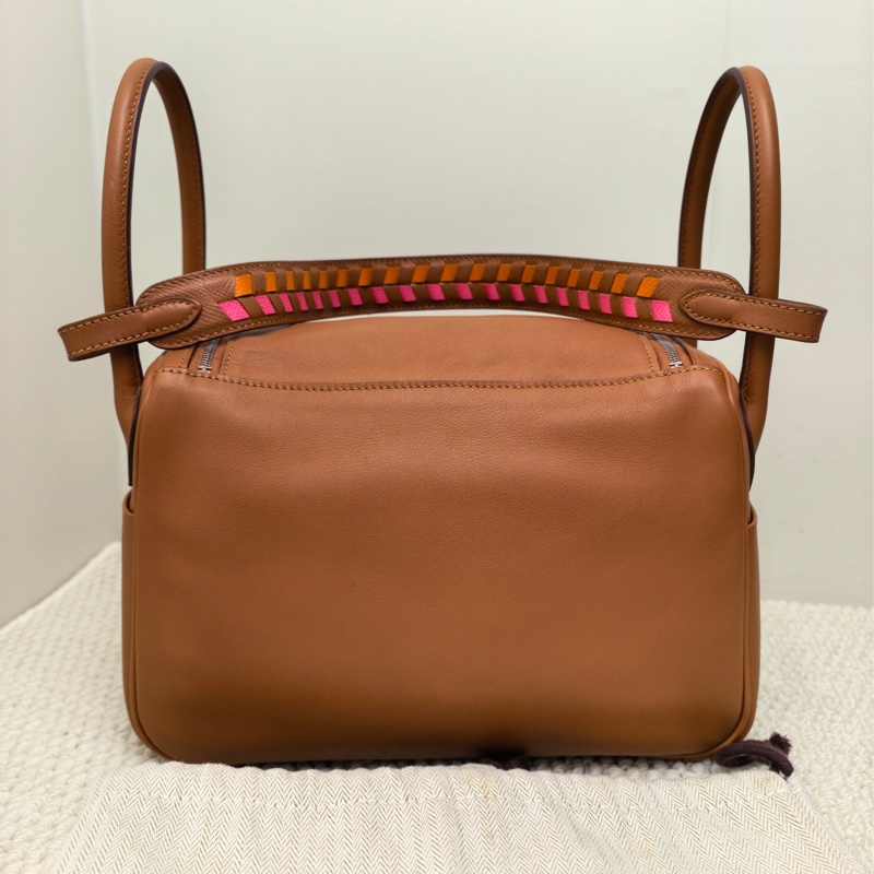 🌈Hermes🧡Lindy 26🧡金棕銀扣編織帶🧡98新🌈Swift皮🌟愛馬仕🌟-8