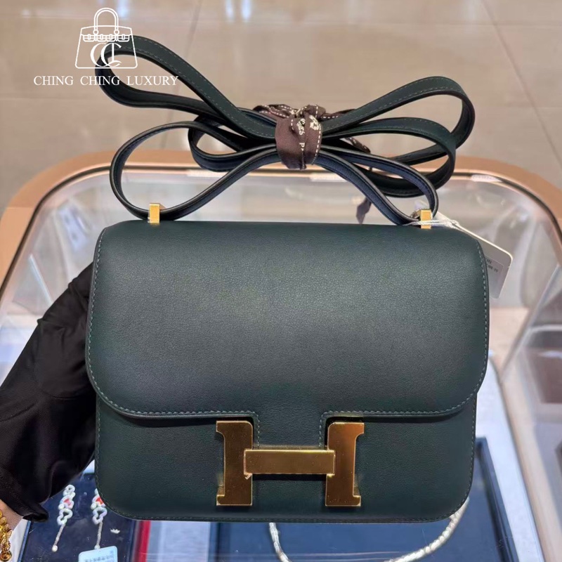 🌈Hermes💚Mini Constance 19💚松柏綠金扣💚99新🌈Swift皮🌟愛馬仕🌟-0