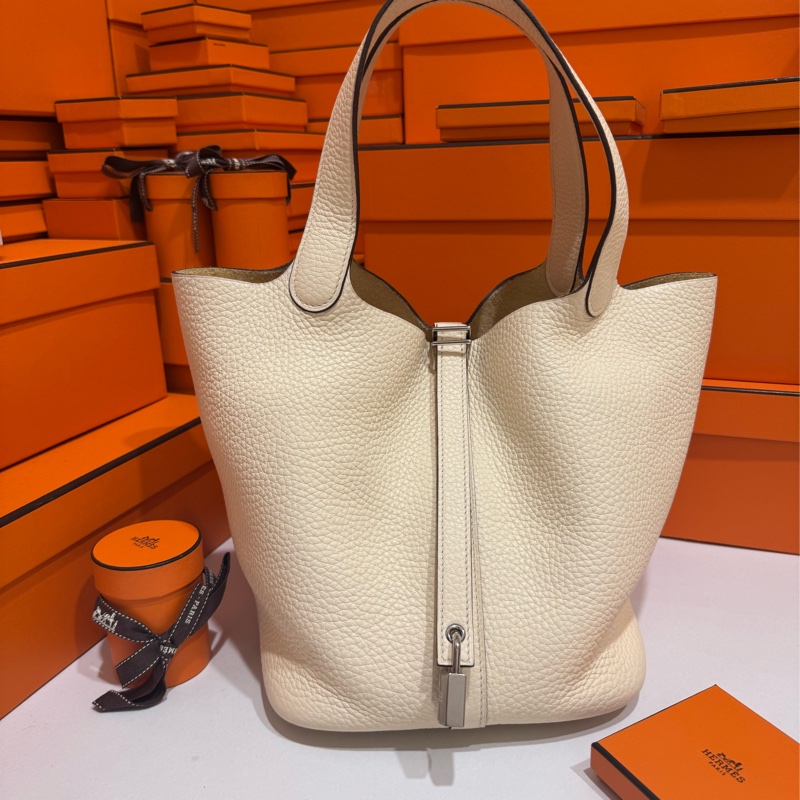 Hermes Picotin22 奶油白銀釦 Z刻 🍦很新 超美仙女色-0