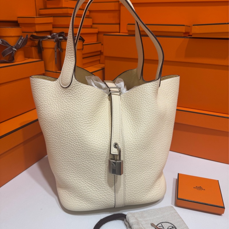 Hermes Picotin22 奶油白銀釦 Z刻 🍦很新 超美仙女色-1