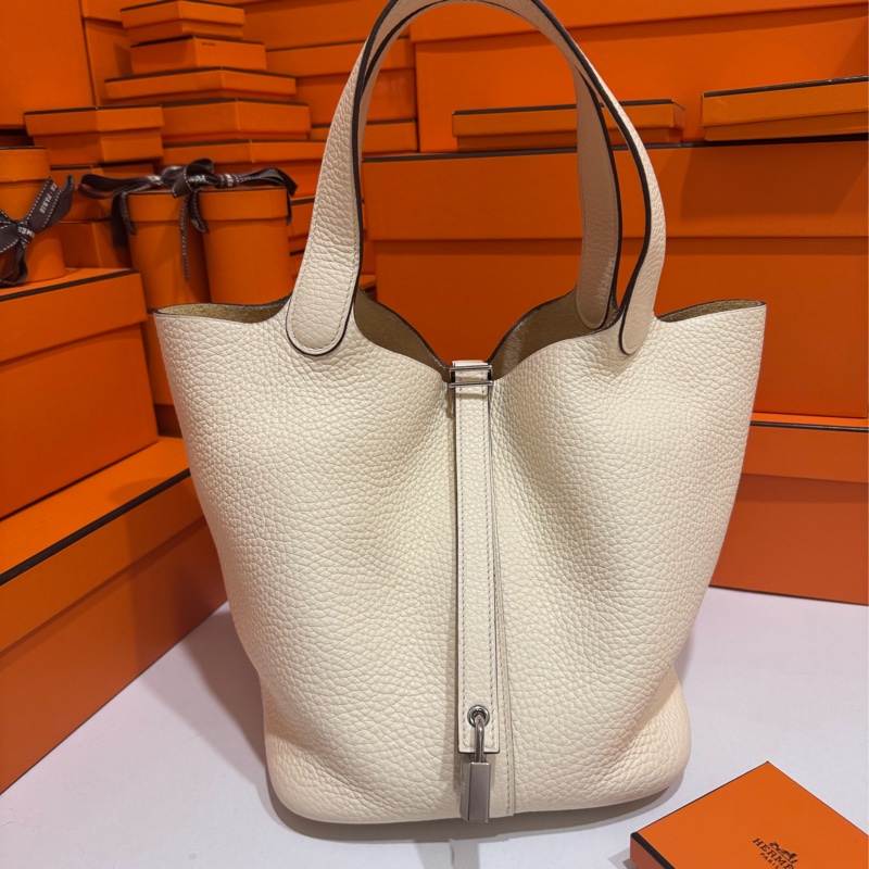 Hermes Picotin22 奶油白銀釦 Z刻 🍦很新 超美仙女色-3