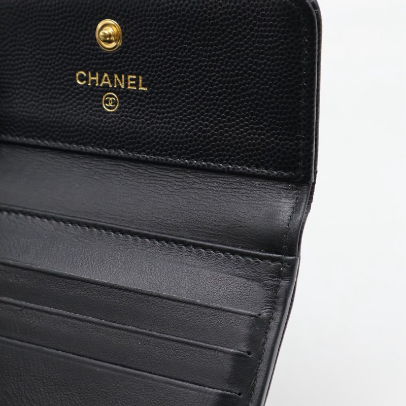 CHANEL Boy粒面牛皮三折短夾 - 黑金25開-5