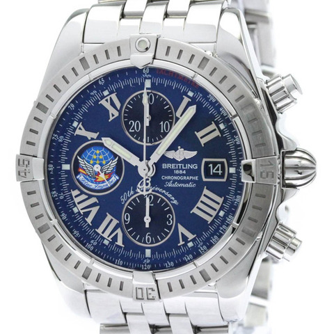 百年靈 Chronomat Evolution 藍色脈衝男士腕錶 A13356 拋光