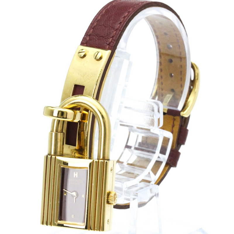 愛馬仕 Kelly 女士腕錶，鍍金皮革錶帶，石英機芯-0