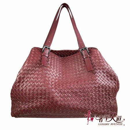 ＊奢華大道國際精品＊【BV130】BV酒紅色小羊皮大型購物包