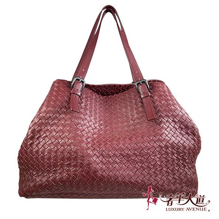 ＊奢華大道國際精品＊【BV130】BV酒紅色小羊皮大型購物包-0
