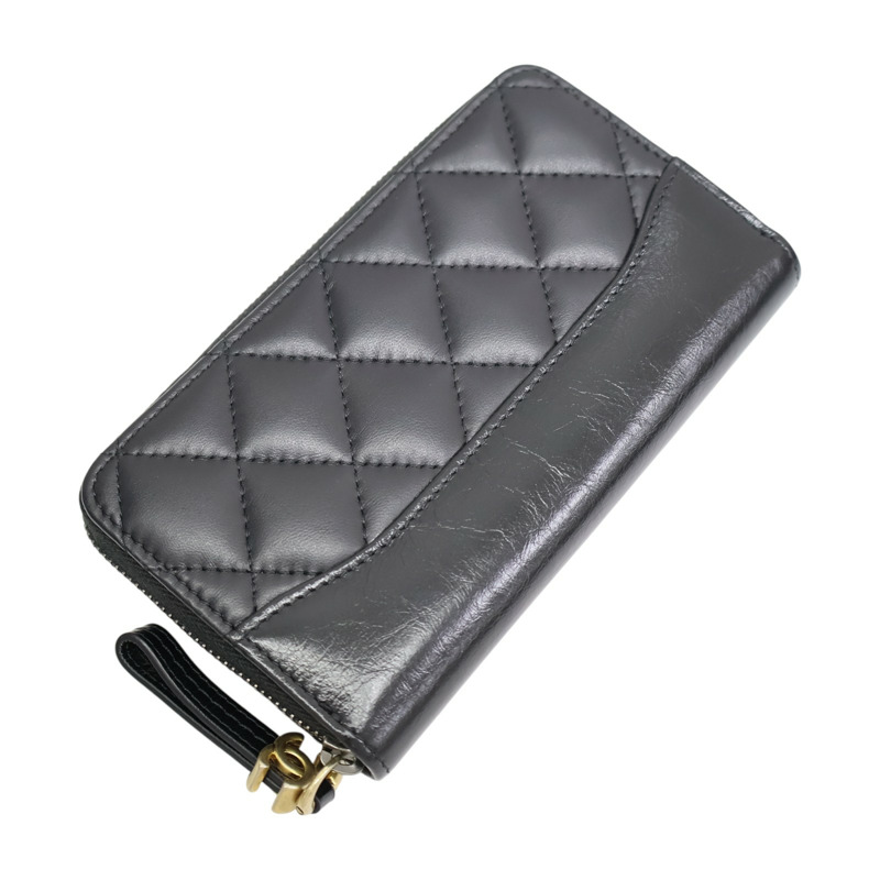 黑色牛皮 Gabrielle de 拉鍊 長夾 A84388【CHANEL 香奈兒】 A84388-2