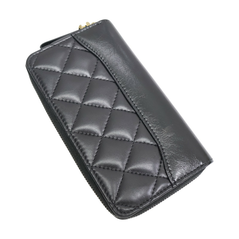 黑色牛皮 Gabrielle de 拉鍊 長夾 A84388【CHANEL 香奈兒】 A84388-3