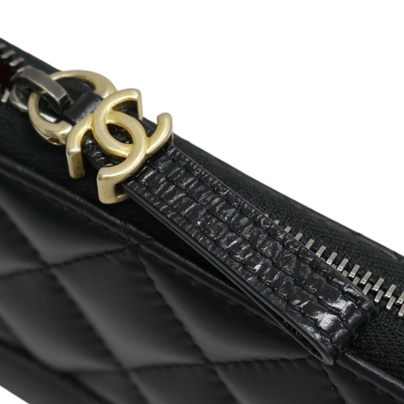 黑色牛皮 Gabrielle de 拉鍊 長夾 A84388【CHANEL 香奈兒】 A84388-14