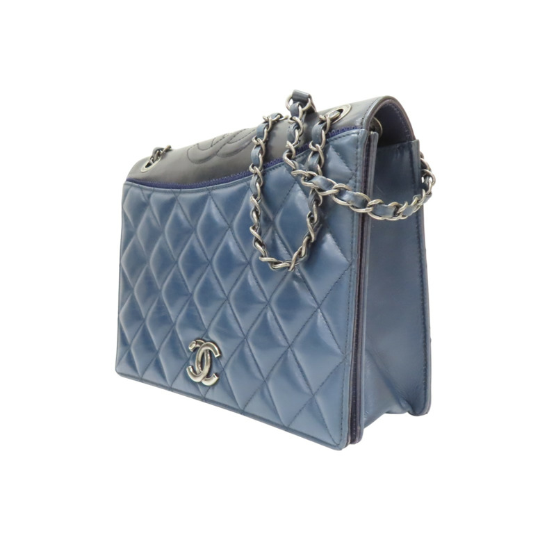 藍色 羊皮 黑色 牛皮 鍊帶肩背包 銀扣 無卡【CHANEL 香奈兒】 A93013-2