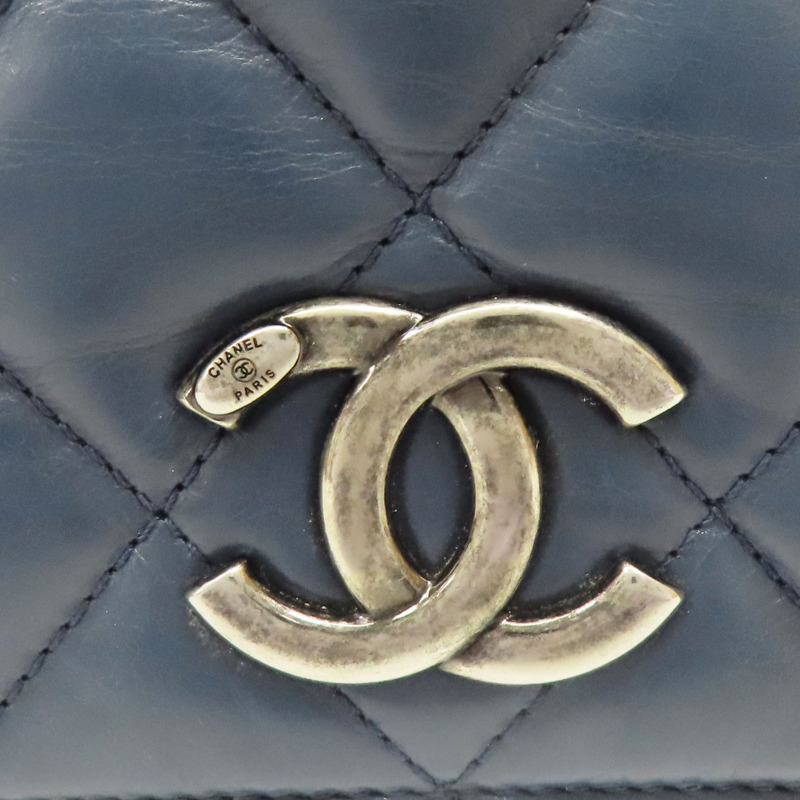 藍色 羊皮 黑色 牛皮 鍊帶肩背包 銀扣 無卡【CHANEL 香奈兒】 A93013-7