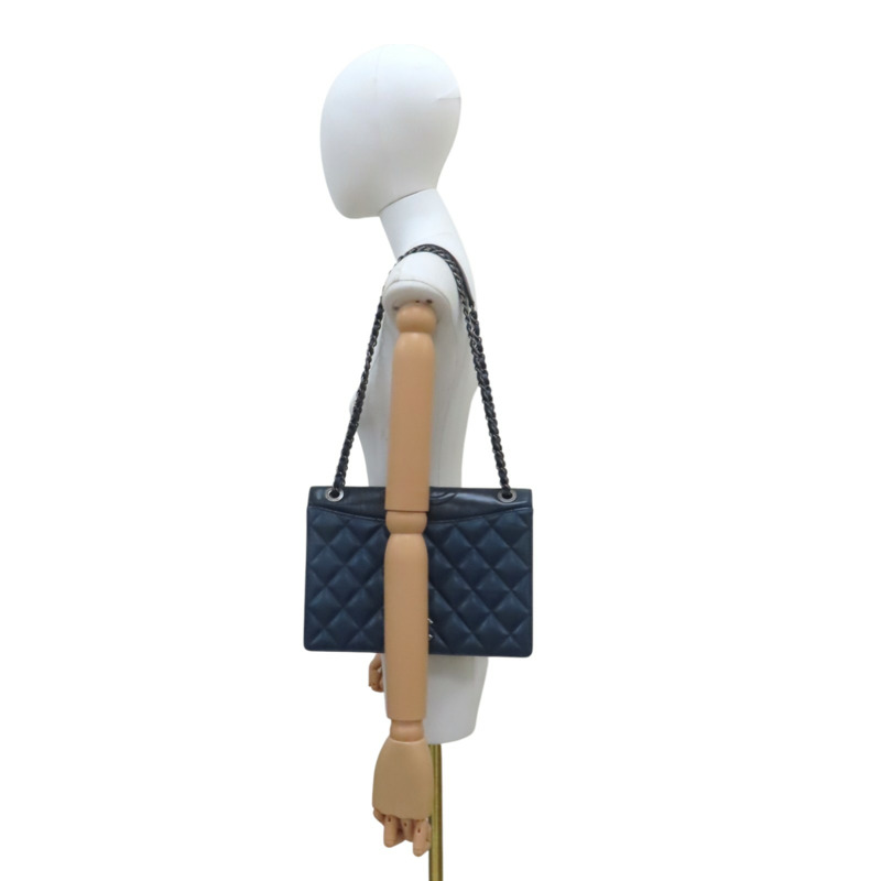 藍色 羊皮 黑色 牛皮 鍊帶肩背包 銀扣 無卡【CHANEL 香奈兒】 A93013-10