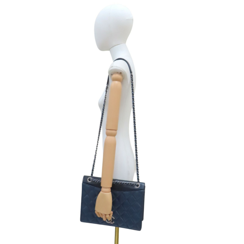 藍色 羊皮 黑色 牛皮 鍊帶肩背包 銀扣 無卡【CHANEL 香奈兒】 A93013-11