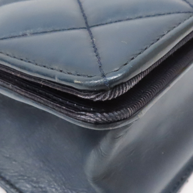 藍色 羊皮 黑色 牛皮 鍊帶肩背包 銀扣 無卡【CHANEL 香奈兒】 A93013-12