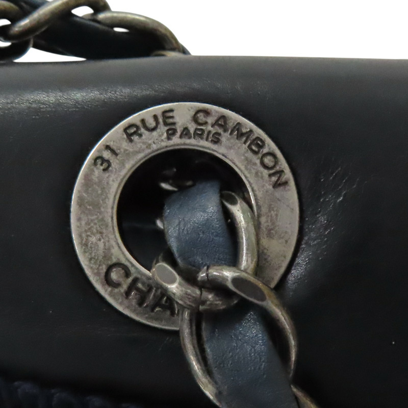 藍色 羊皮 黑色 牛皮 鍊帶肩背包 銀扣 無卡【CHANEL 香奈兒】 A93013-18