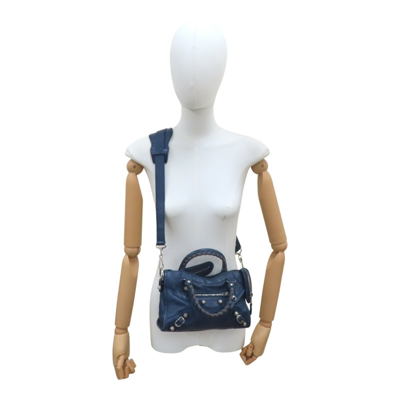 深藍色 牛皮 Mini City 肩背包【Balenciaga 巴黎世家】 309544-11