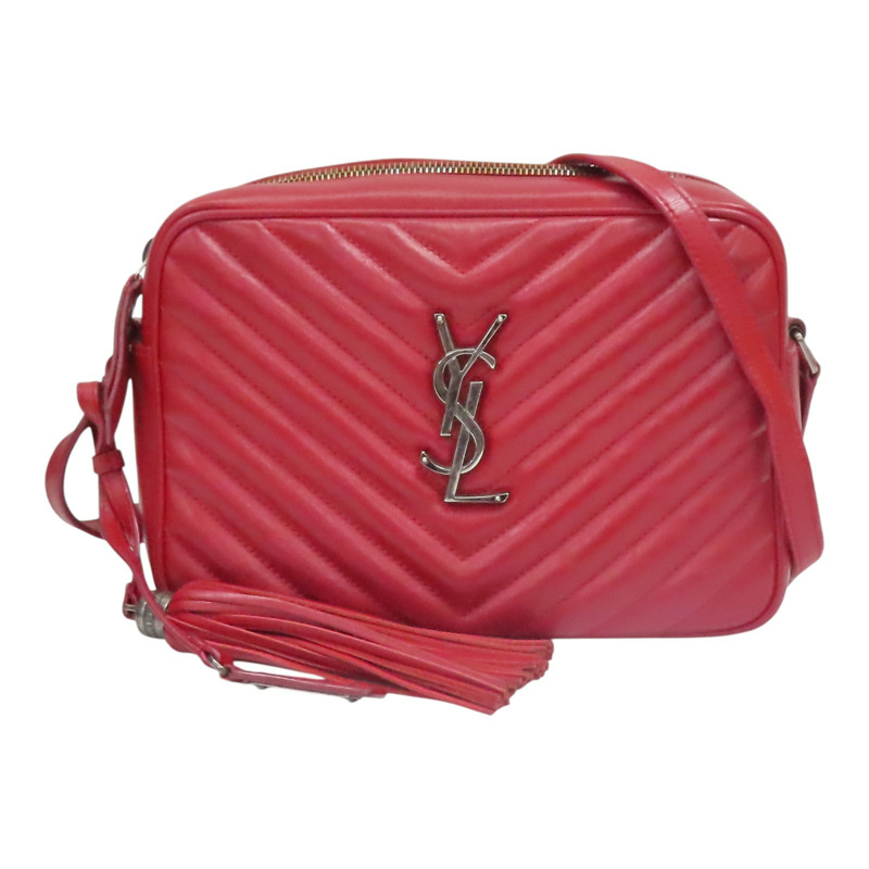 紅色 山行紋 牛皮 Lou Mediun 肩背包【SAINT LAURENT YSL 聖羅蘭 】 520534-0