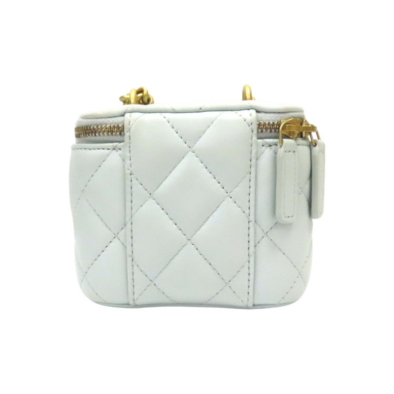 淡藍色 菱格紋羊皮 Mini Vanity Case 肩背包【CHANEL 香奈兒】 AP3300-1