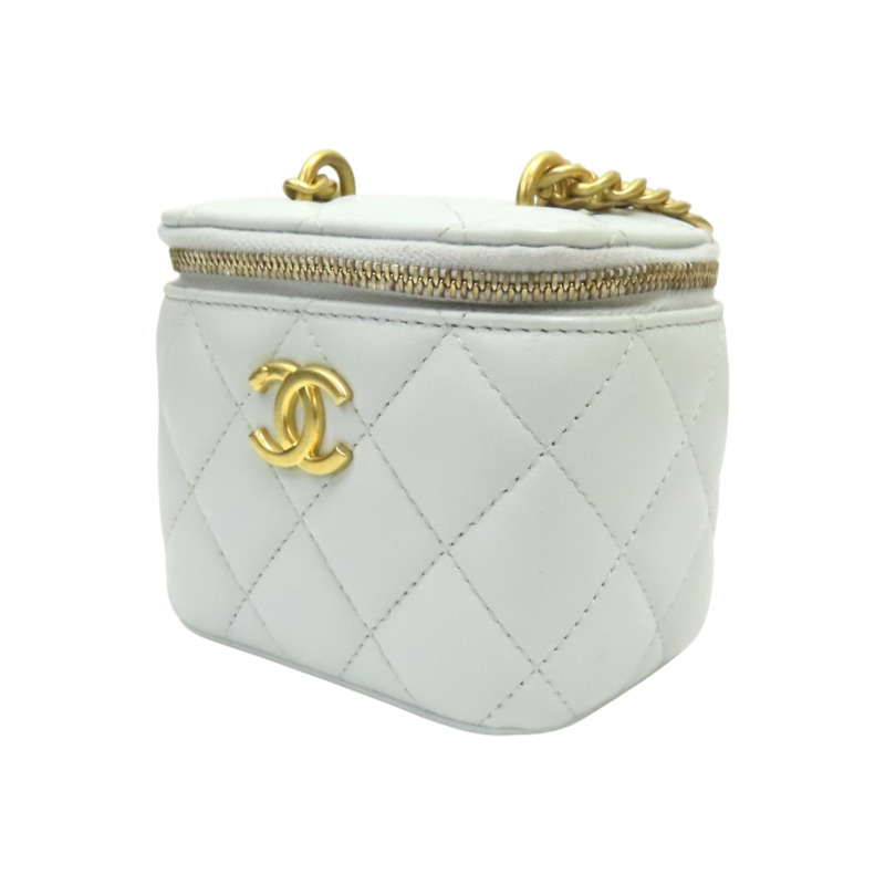 淡藍色 菱格紋羊皮 Mini Vanity Case 肩背包【CHANEL 香奈兒】 AP3300-2
