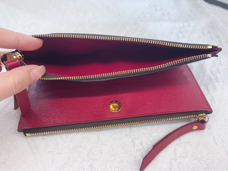Louis Vuitton LV Adele ❤️經典花紋雙拉鍊扣式長夾.#發財夾#紫紅#原廠盒#購證-9