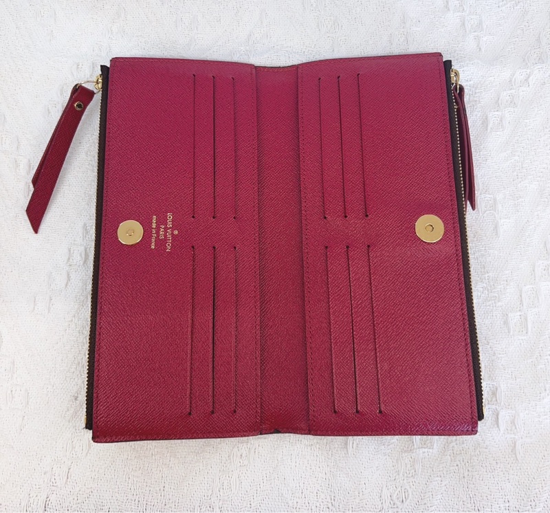 Louis Vuitton LV Adele ❤️經典花紋雙拉鍊扣式長夾.#發財夾#紫紅#原廠盒#購證-16