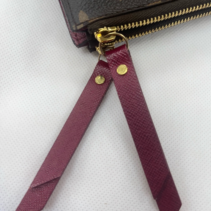 Louis Vuitton LV Adele ❤️經典花紋雙拉鍊扣式長夾.#發財夾#紫紅#原廠盒#購證-37